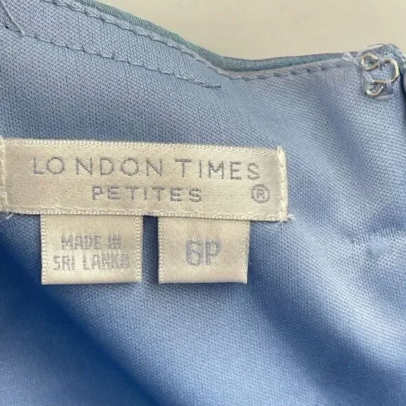 London Times Womens Flower Dress Knee Length Layered Lined Pale Dress 6 Petite - Picture 6 of 9